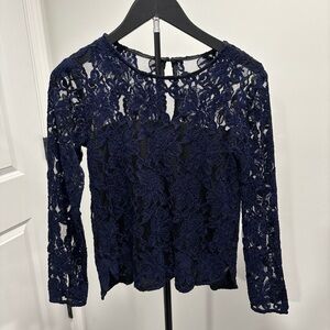 cupcakes & cashmere Navy Floral Lace Long-Sleeve Top